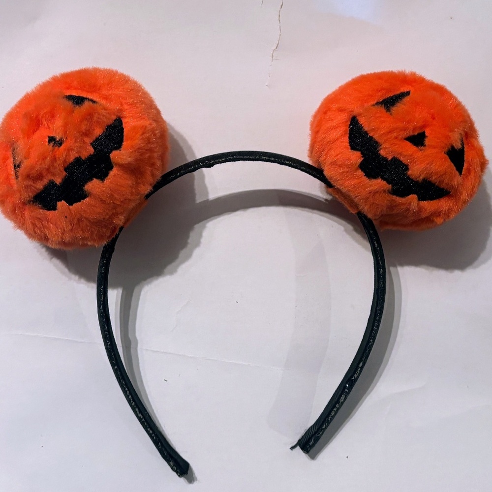 Halloween Pumpkin Jack n Lantern Fuzzy Mouse Ears Headband